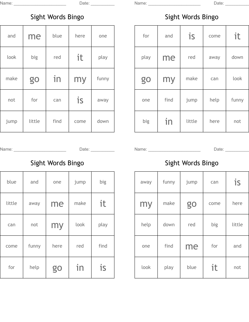 Sight Words Bingo