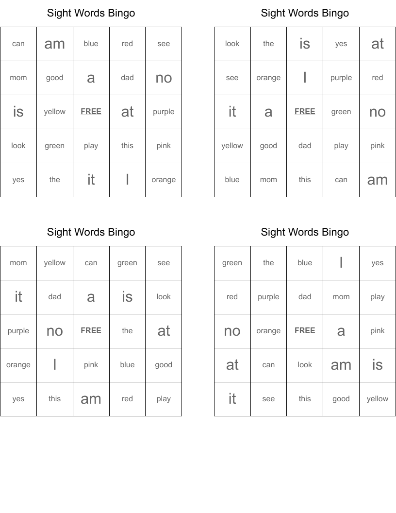Sight Words Bingo