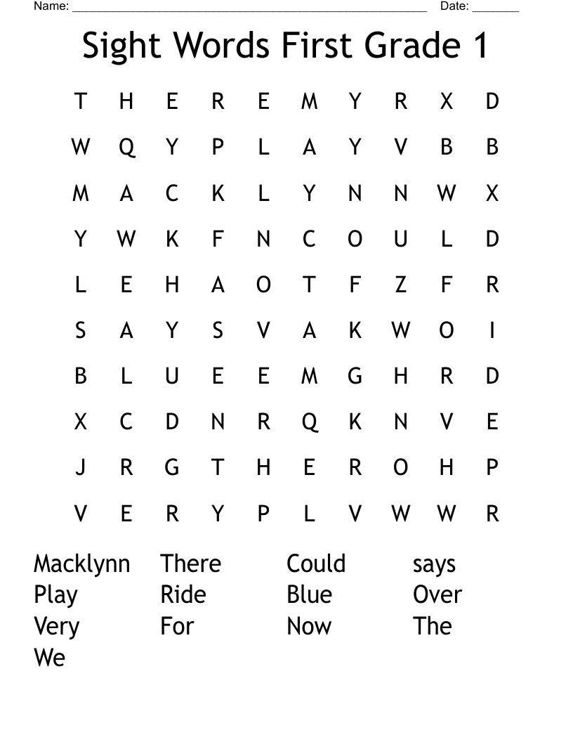 Sight Words First Grade 1 Word Search