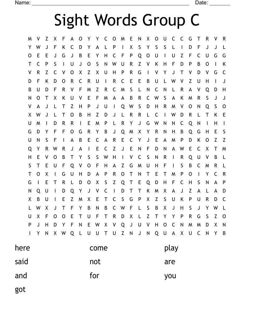 Sight Words Group C Word Search