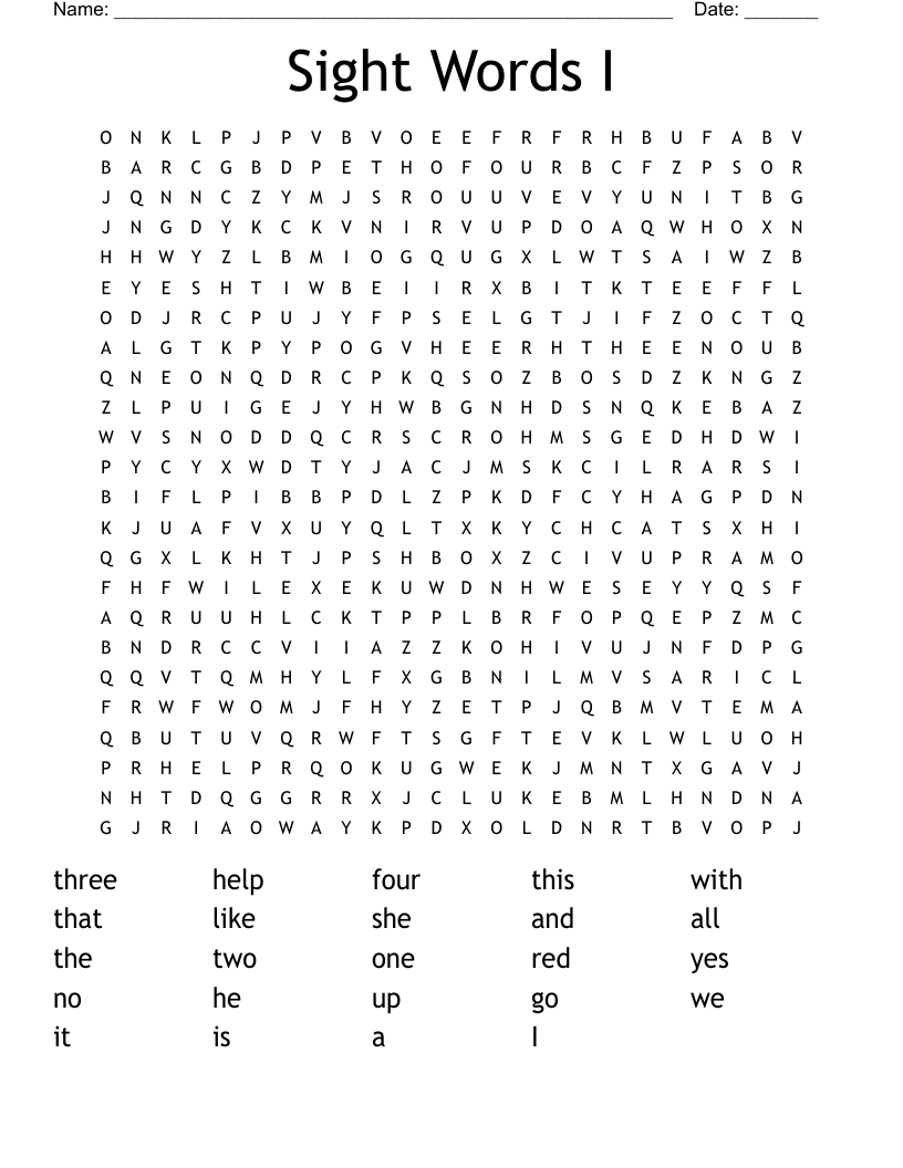Sight Words I Word Search