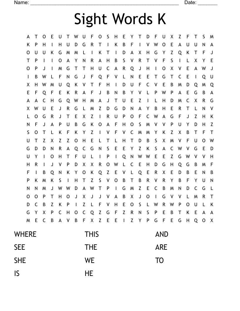 Sight Words K Word Search