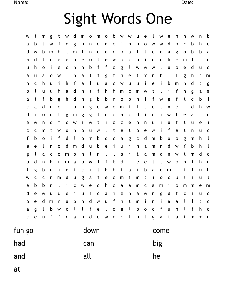 Sight Words One Word Search