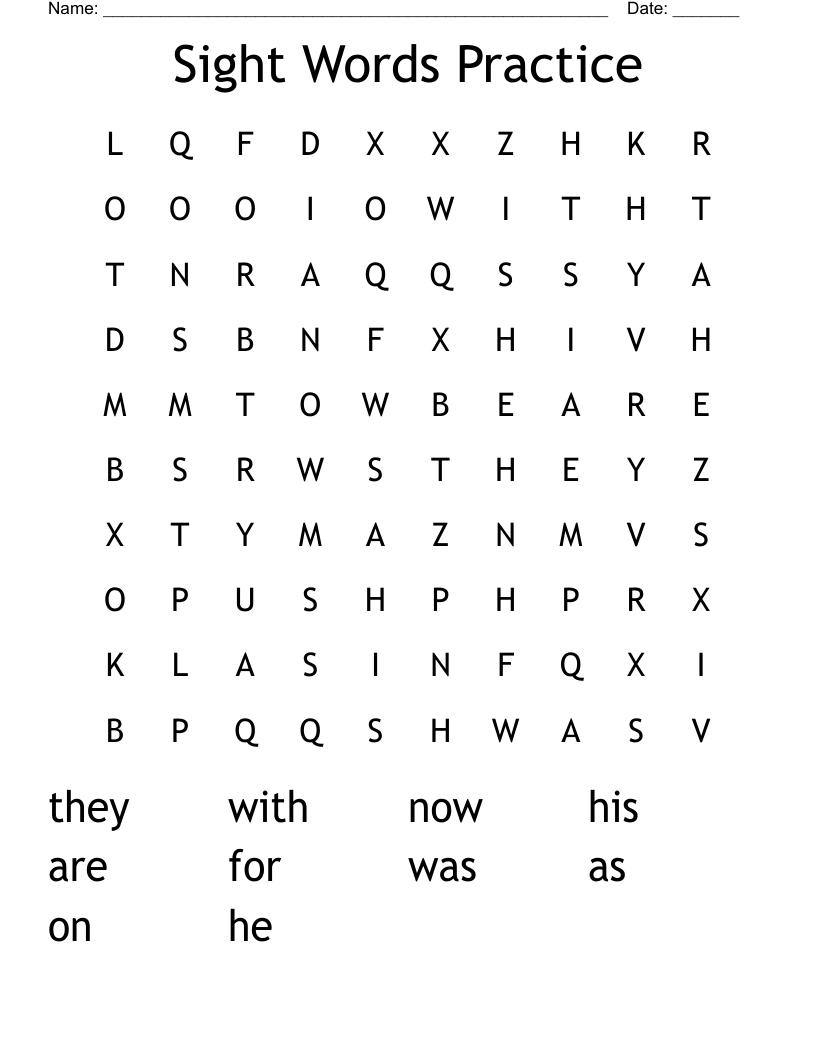 Sight Words Practice Word Search