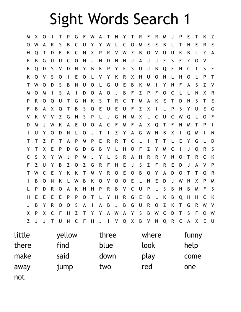 Sight Words Search 1 Word Search