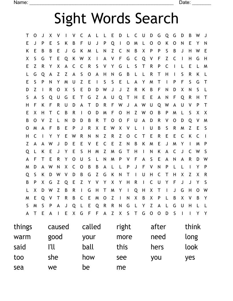 Sight Words Search Word Search