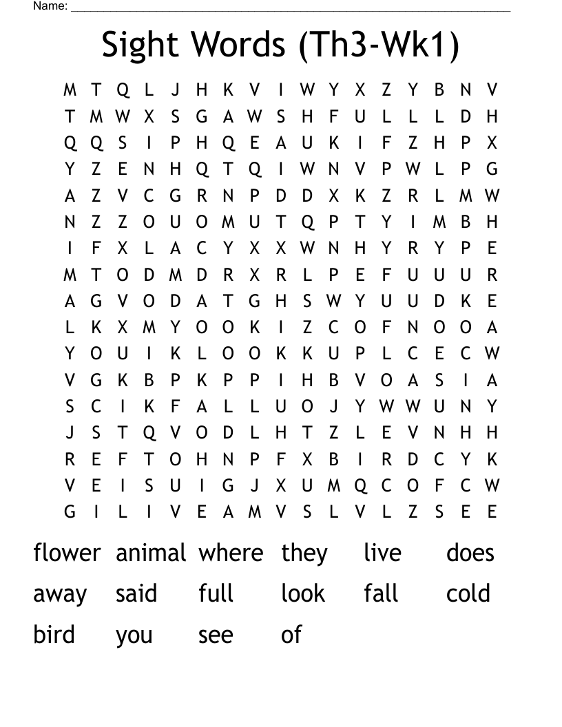 Sight Words (Th3-Wk1) Word Search