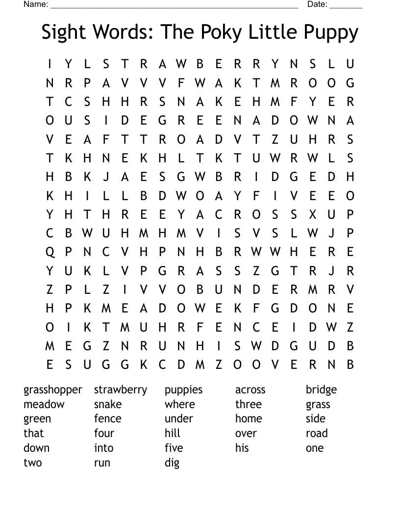 Sight Words: The Poky Little Puppy Word Search