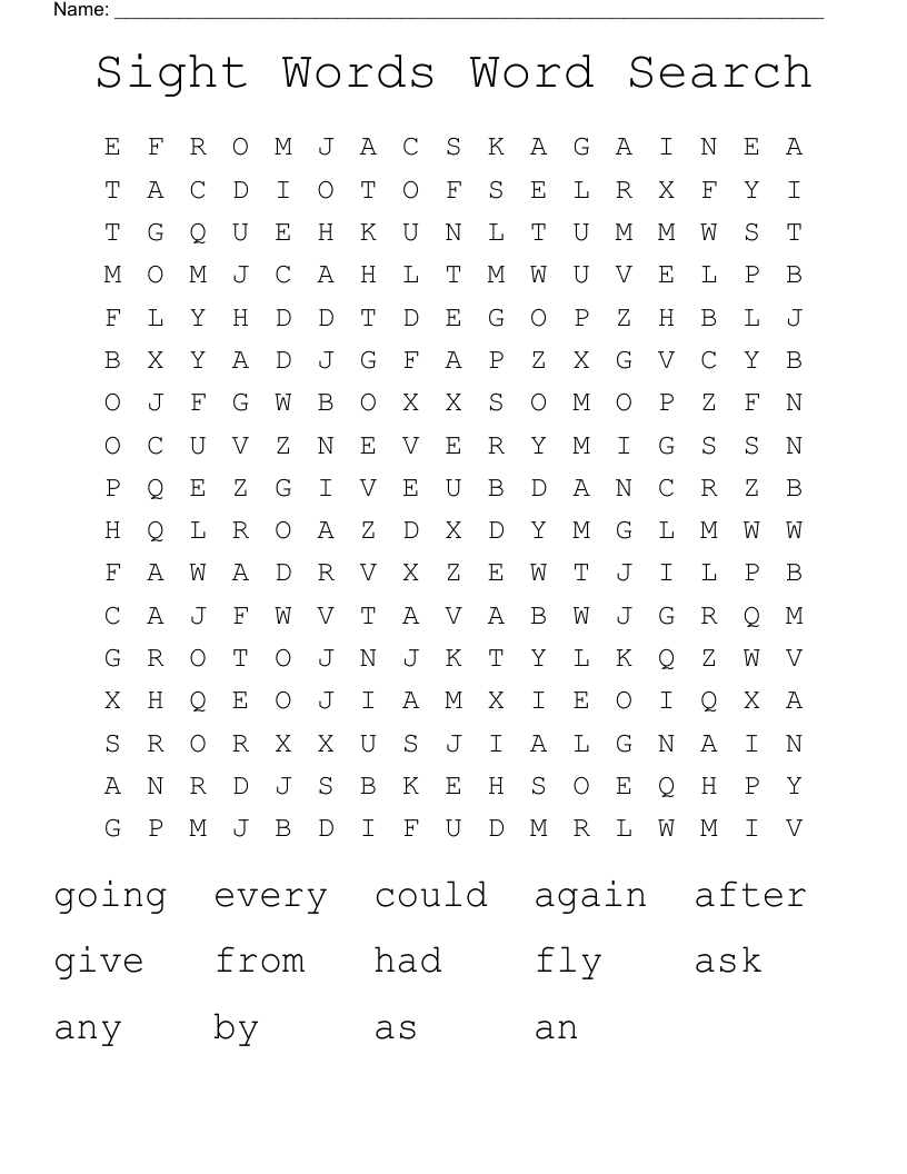 Sight Words Word Search