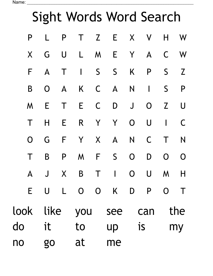 Sight Words Word Search