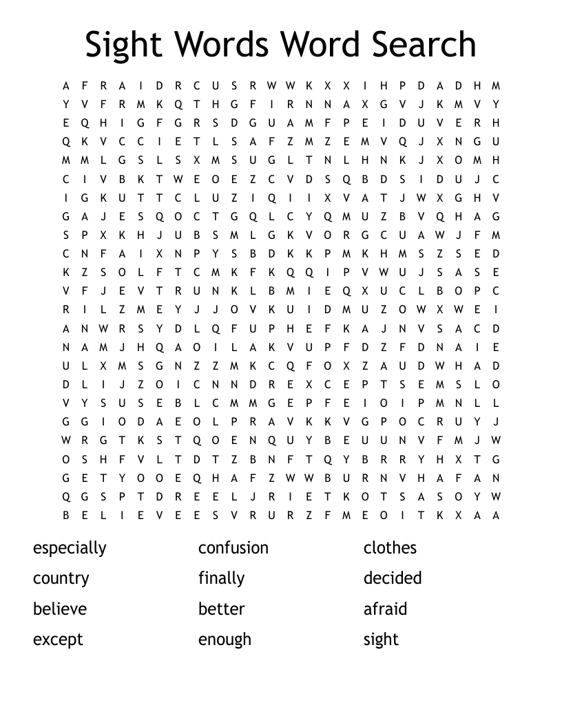 Sight Words Word Search