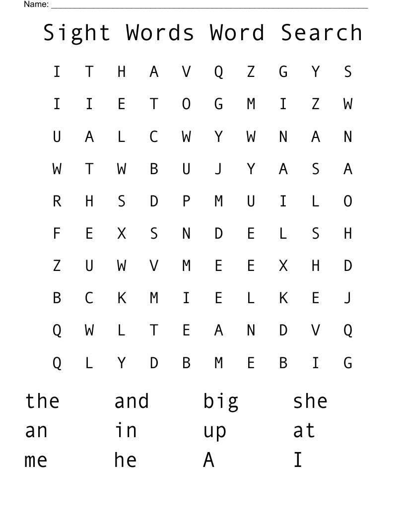 Sight Words Word Search