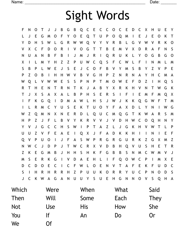 Sight Words  Word Search