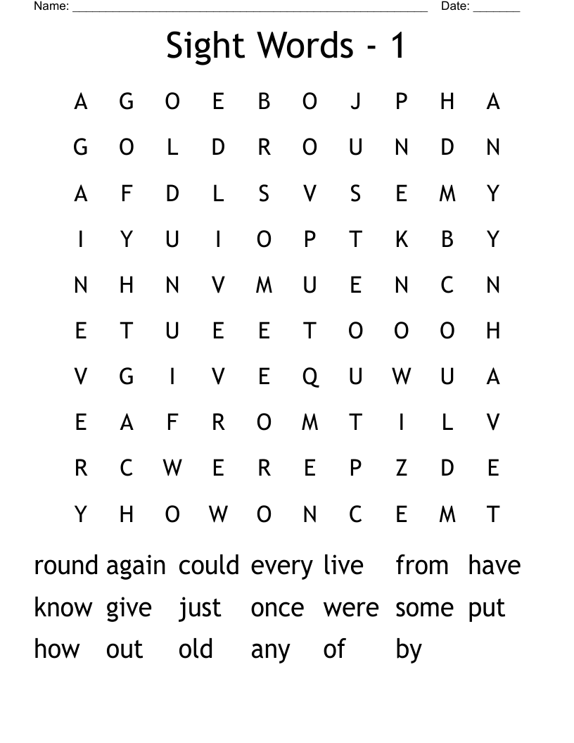 Sight Words - 1 Word Search