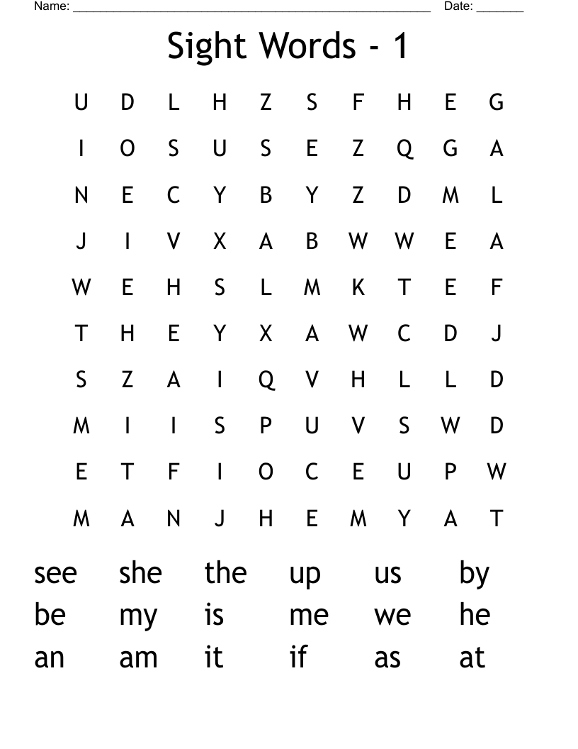 Sight Words - 1 Word Search