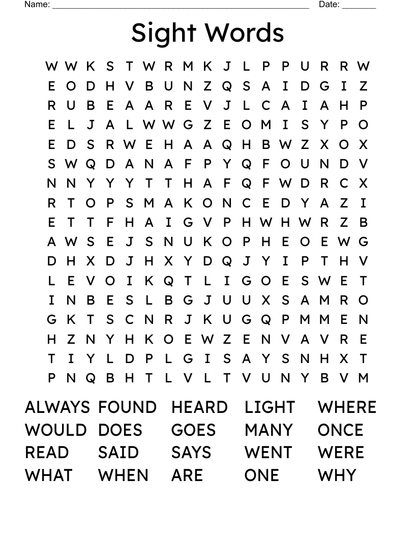 Sight Words  Word Search