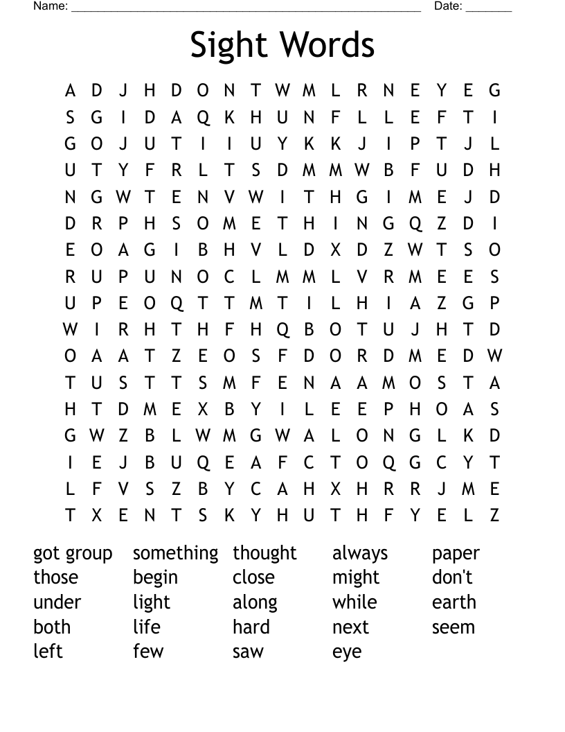 Sight Words  Word Search