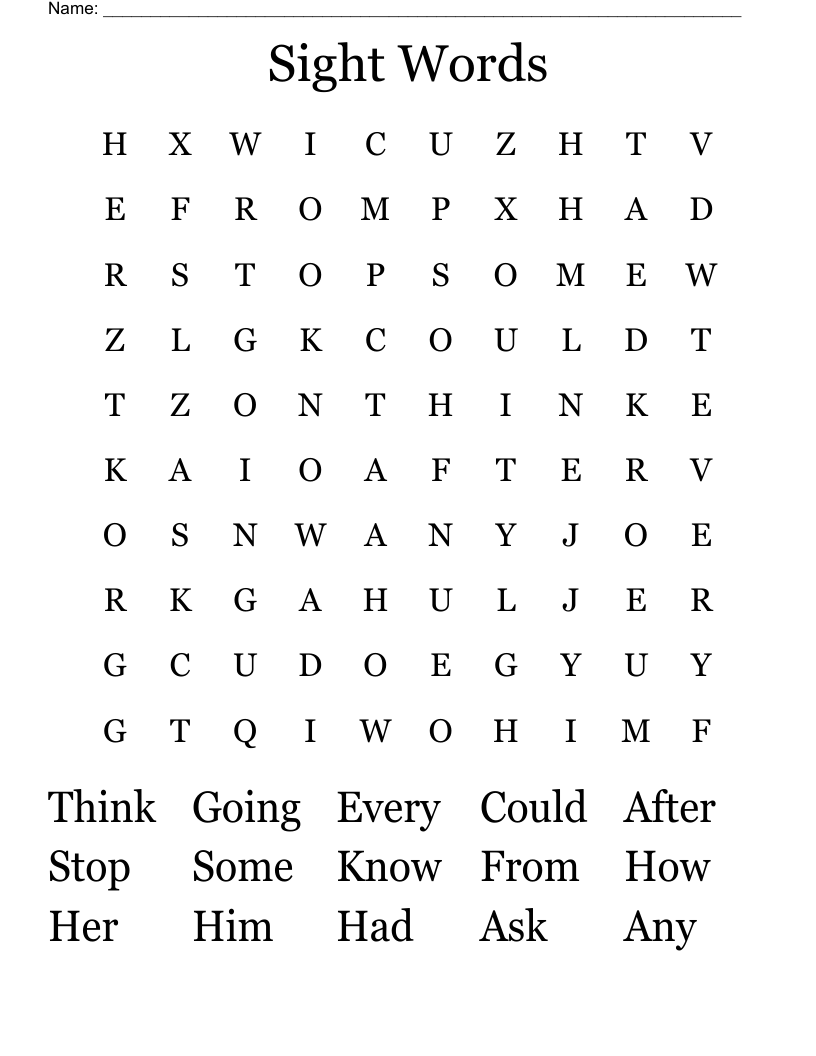 Sight Words  Word Search