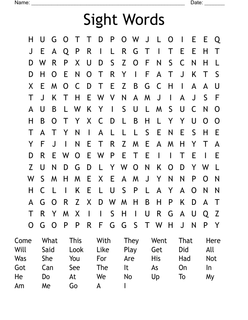 Sight Words  Word Search