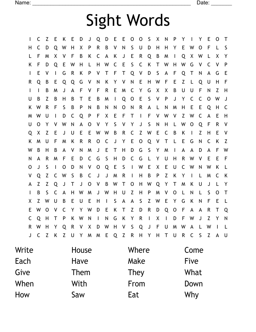 Sight Words  Word Search