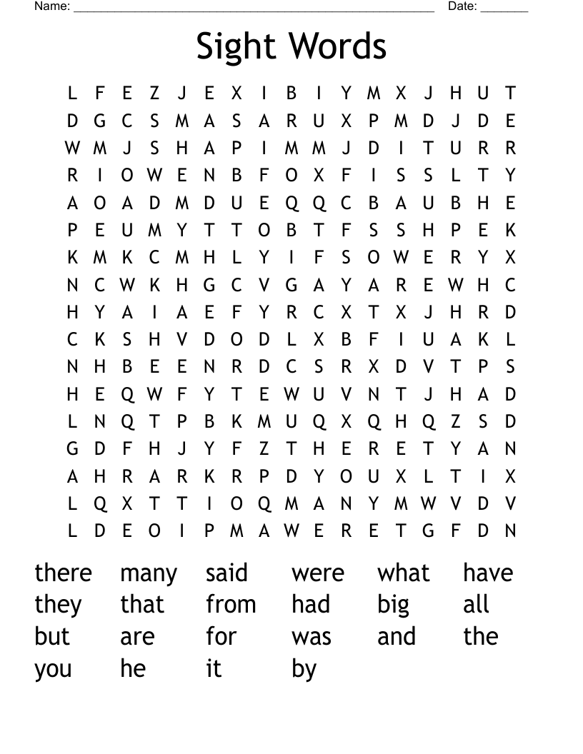 Sight Words  Word Search