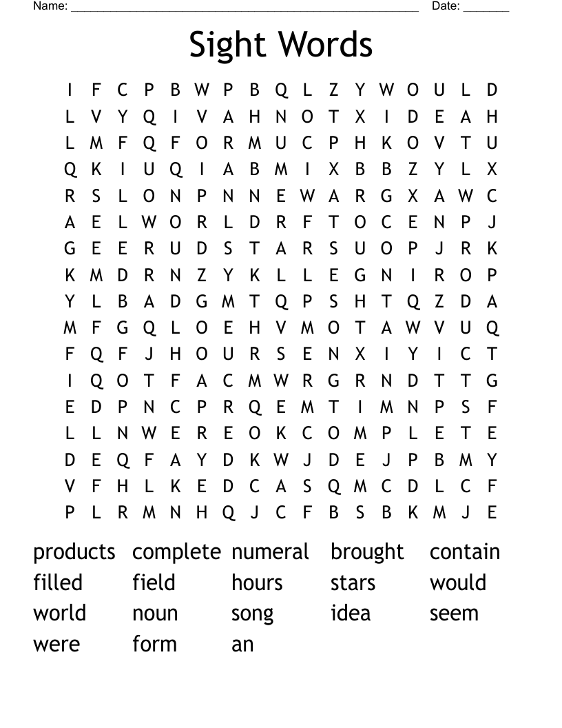 Sight Words  Word Search