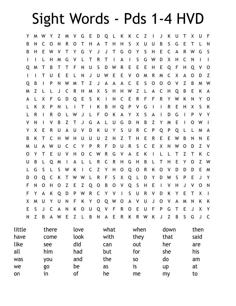 Sight Words - Pds 1-4 HVD Word Search