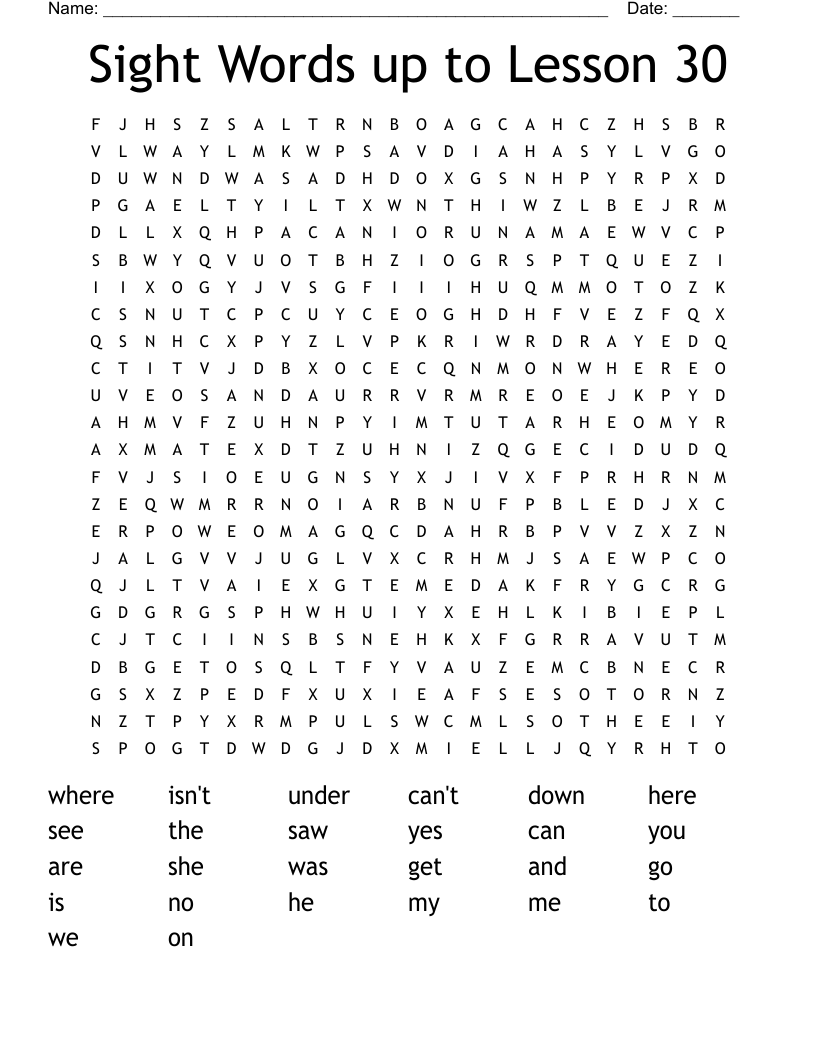 Sight Words up to Lesson 30 Word Search