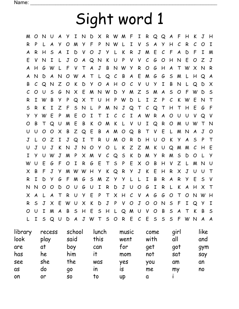 Sight word 1 Word Search