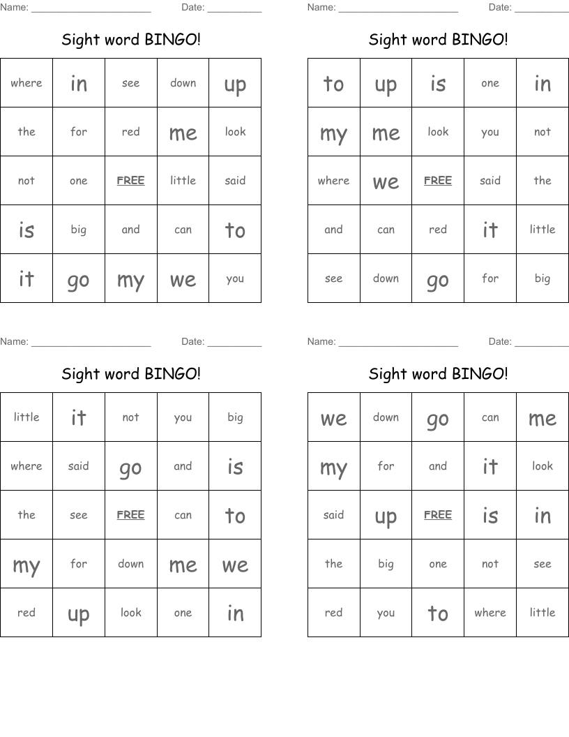 Sight word BINGO!
