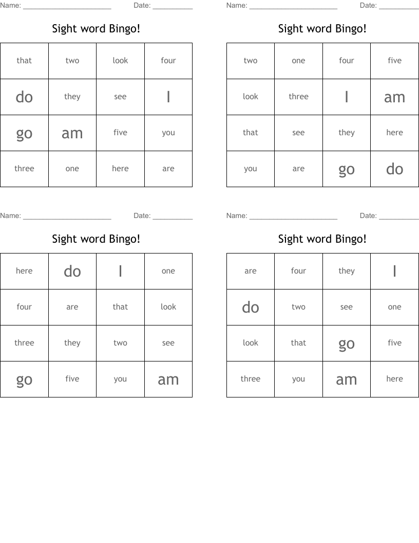 Sight word Bingo!
