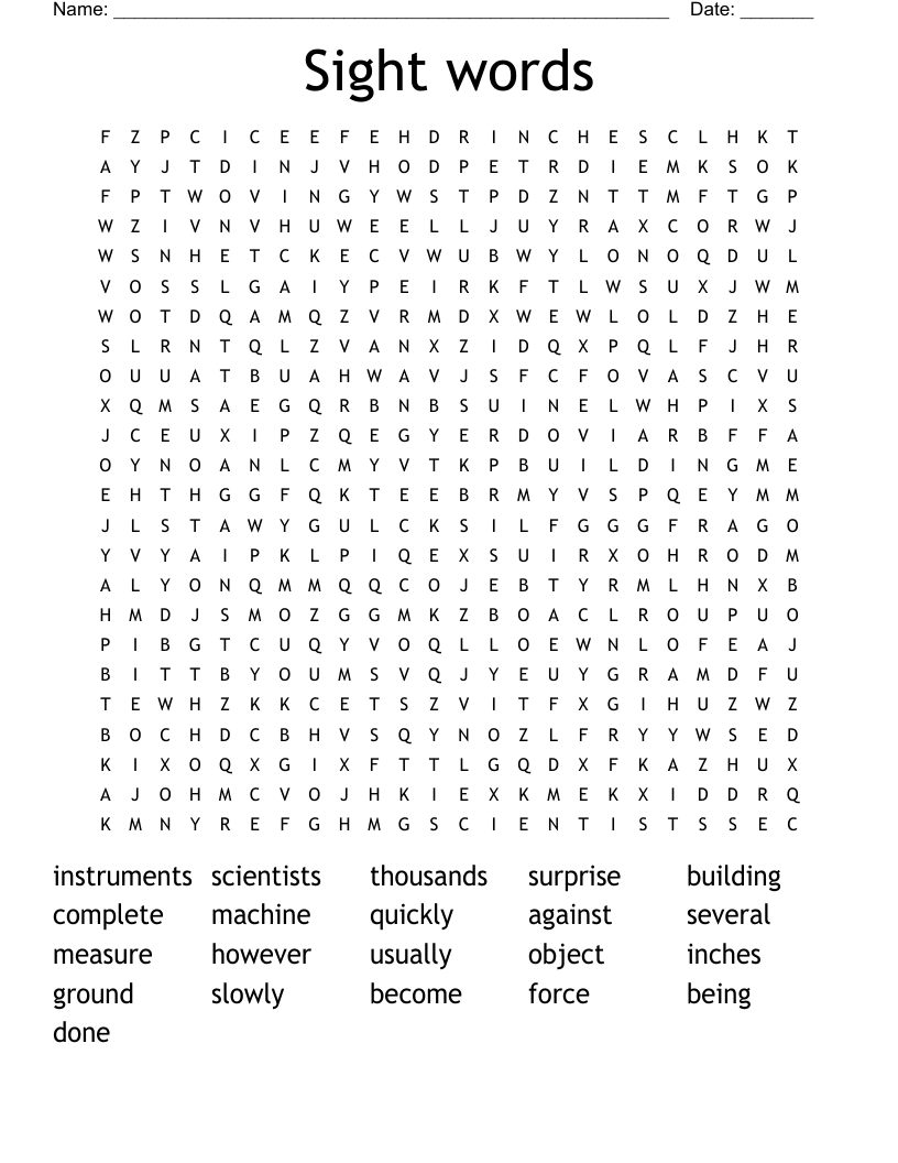 Sight words Word Search