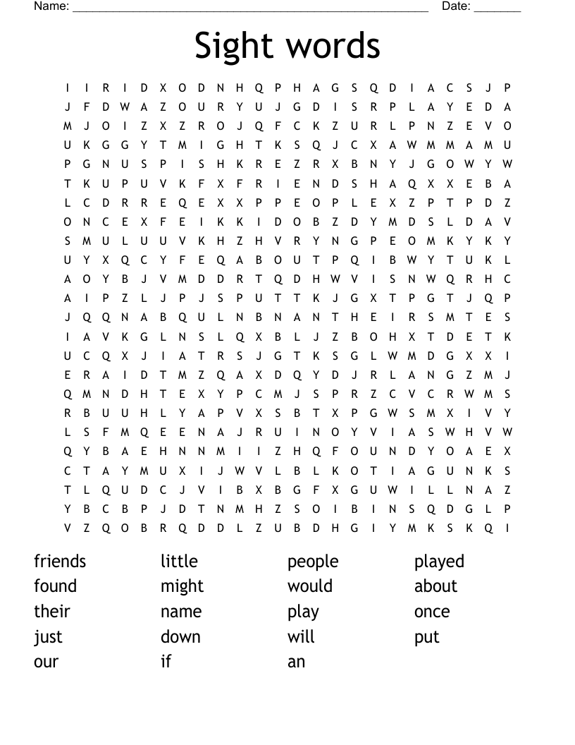 Sight words Word Search