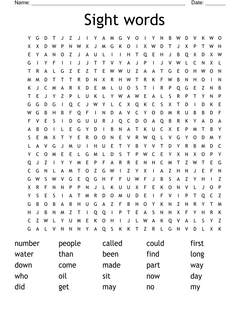 Sight words Word Search