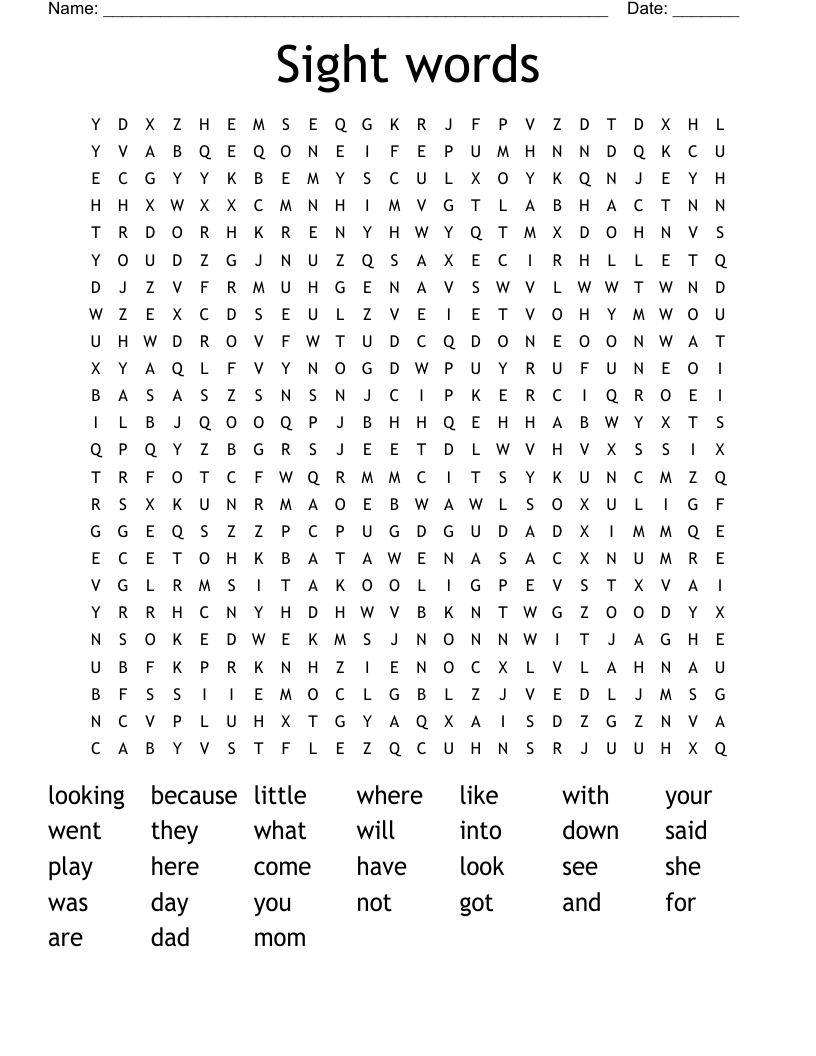 Sight words Word Search