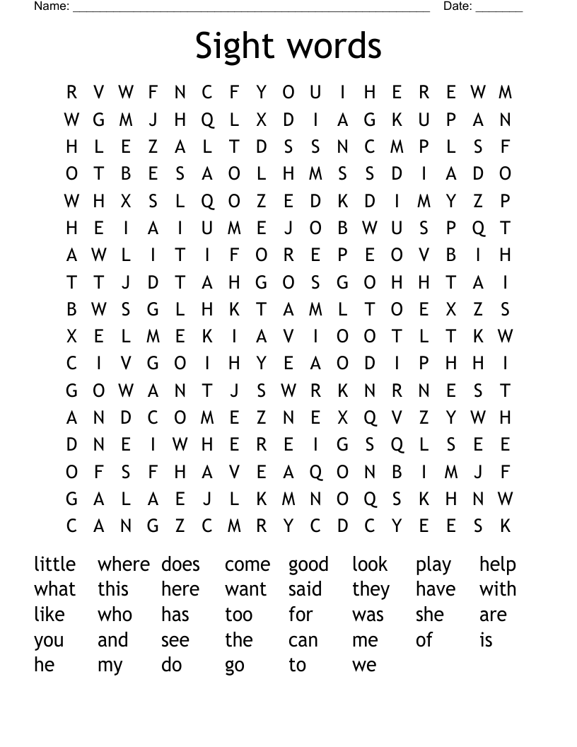 Sight words Word Search