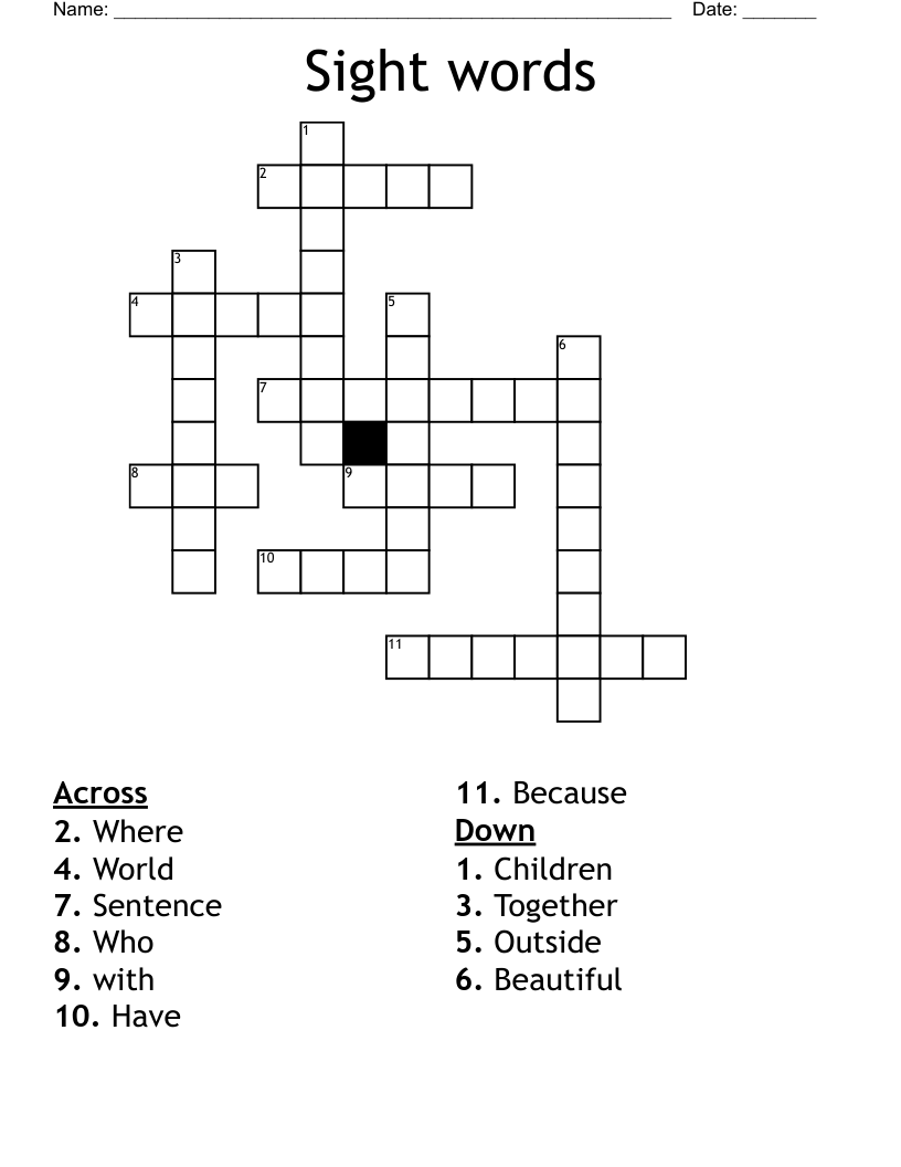 Sight words Crossword