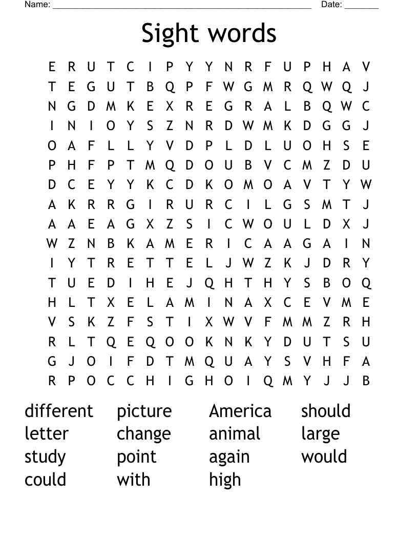 Sight words Word Search