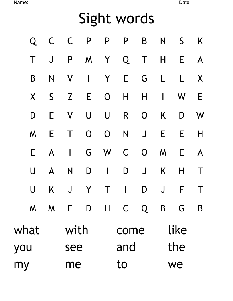 Sight words Word Search
