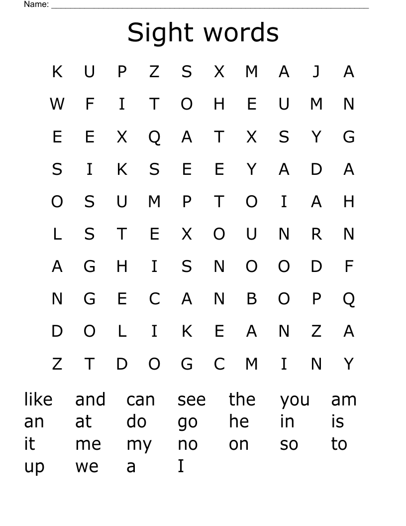 Sight words Word Search