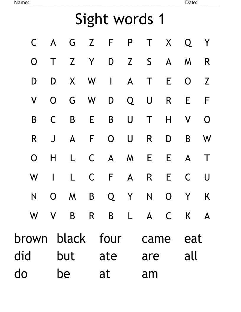 Sight words 1 Word Search