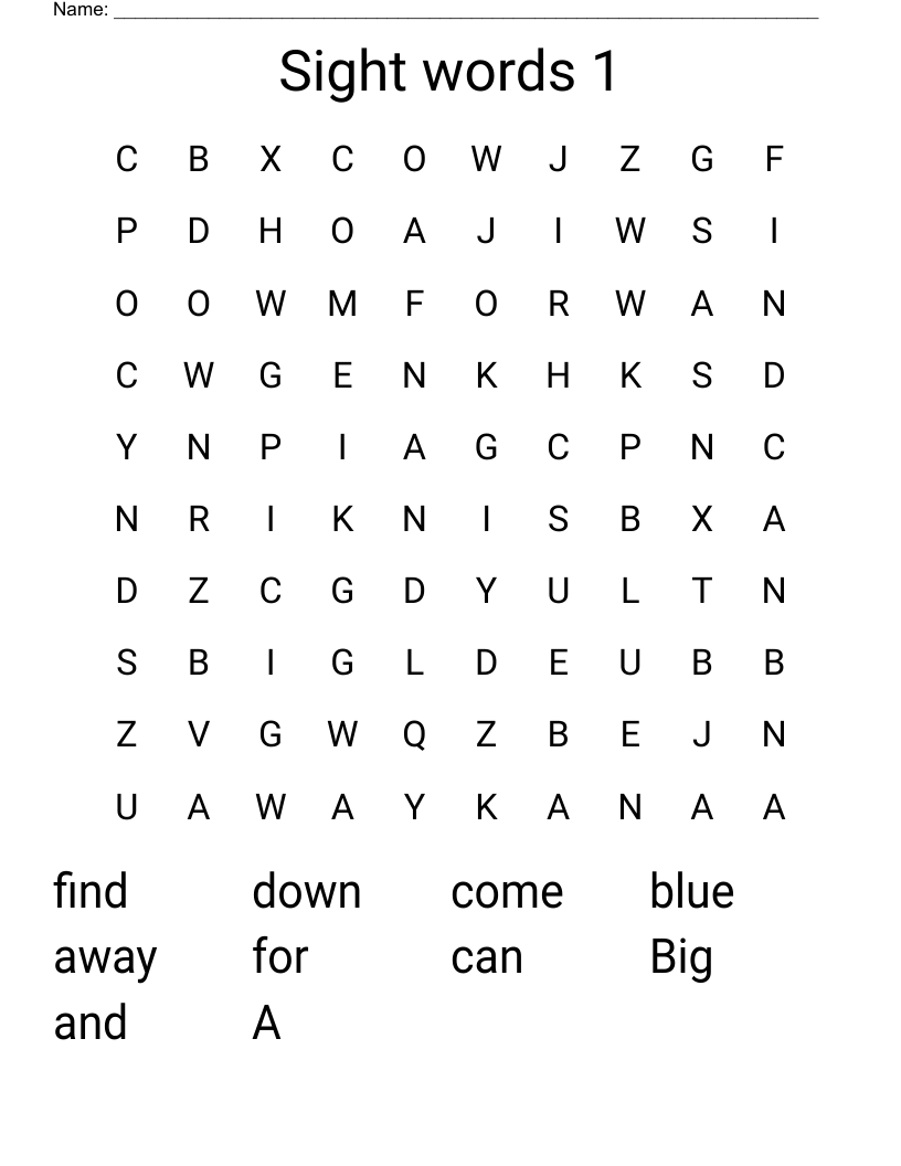 Sight words 1 Word Search