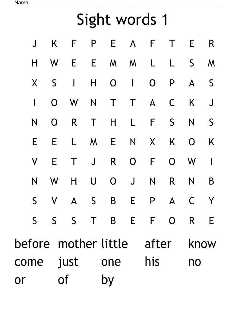 Sight words 1 Word Search