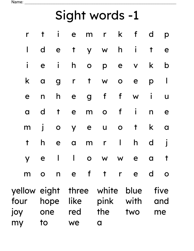 Sight words -1 Word Search