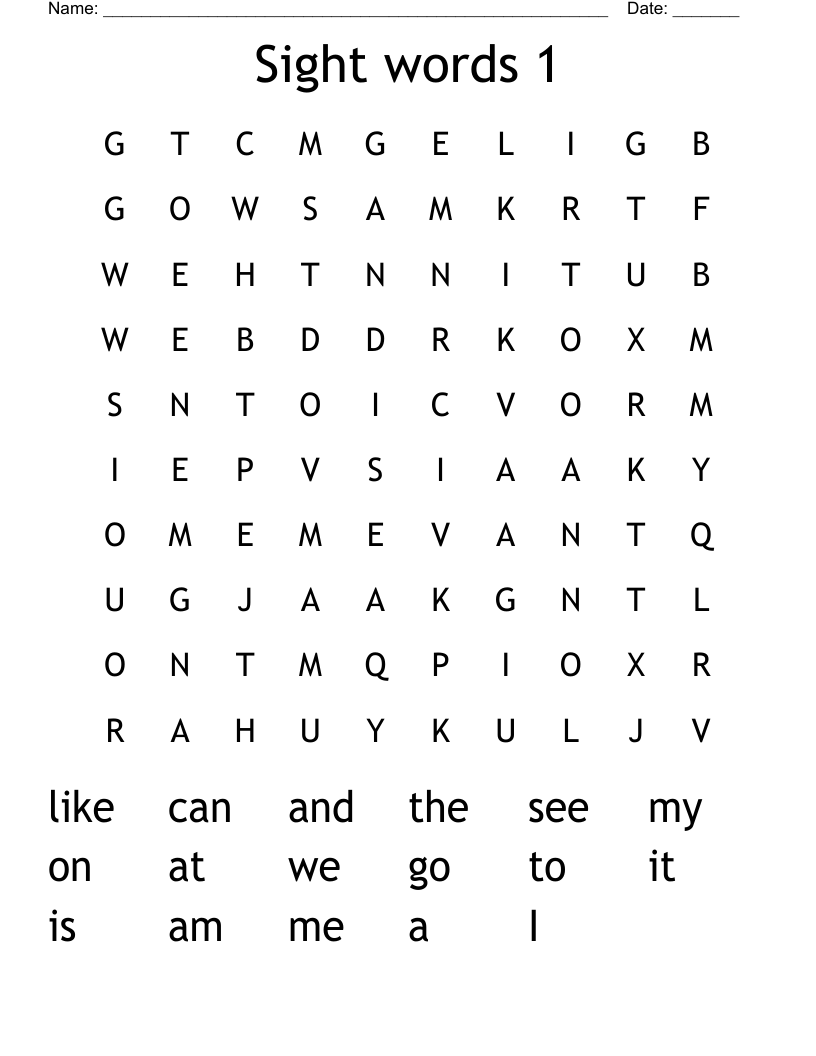 Sight words 1 Word Search