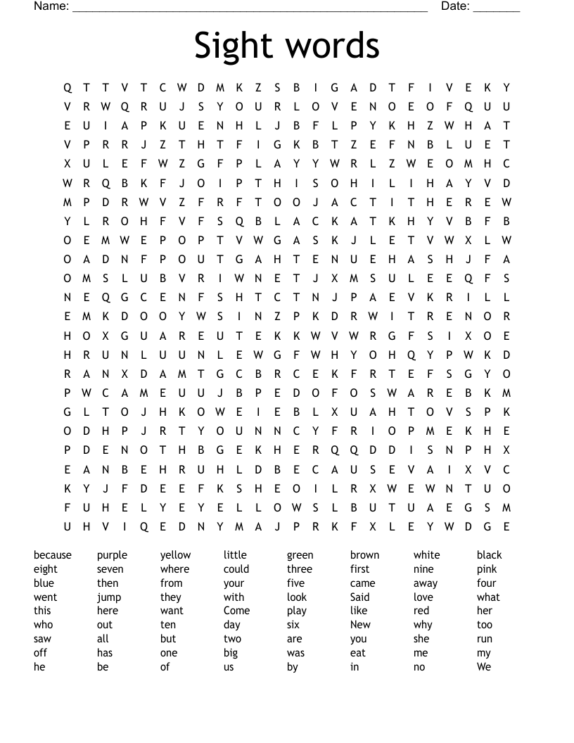 Sight words Word Search