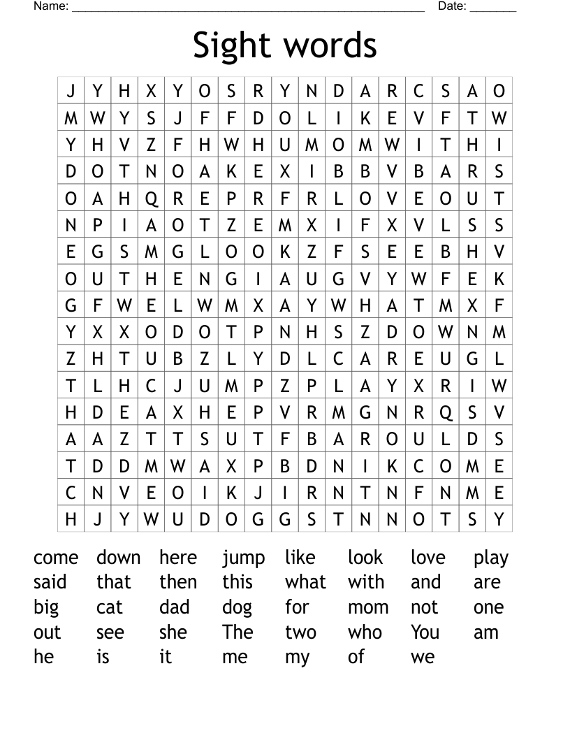 Sight words Word Search
