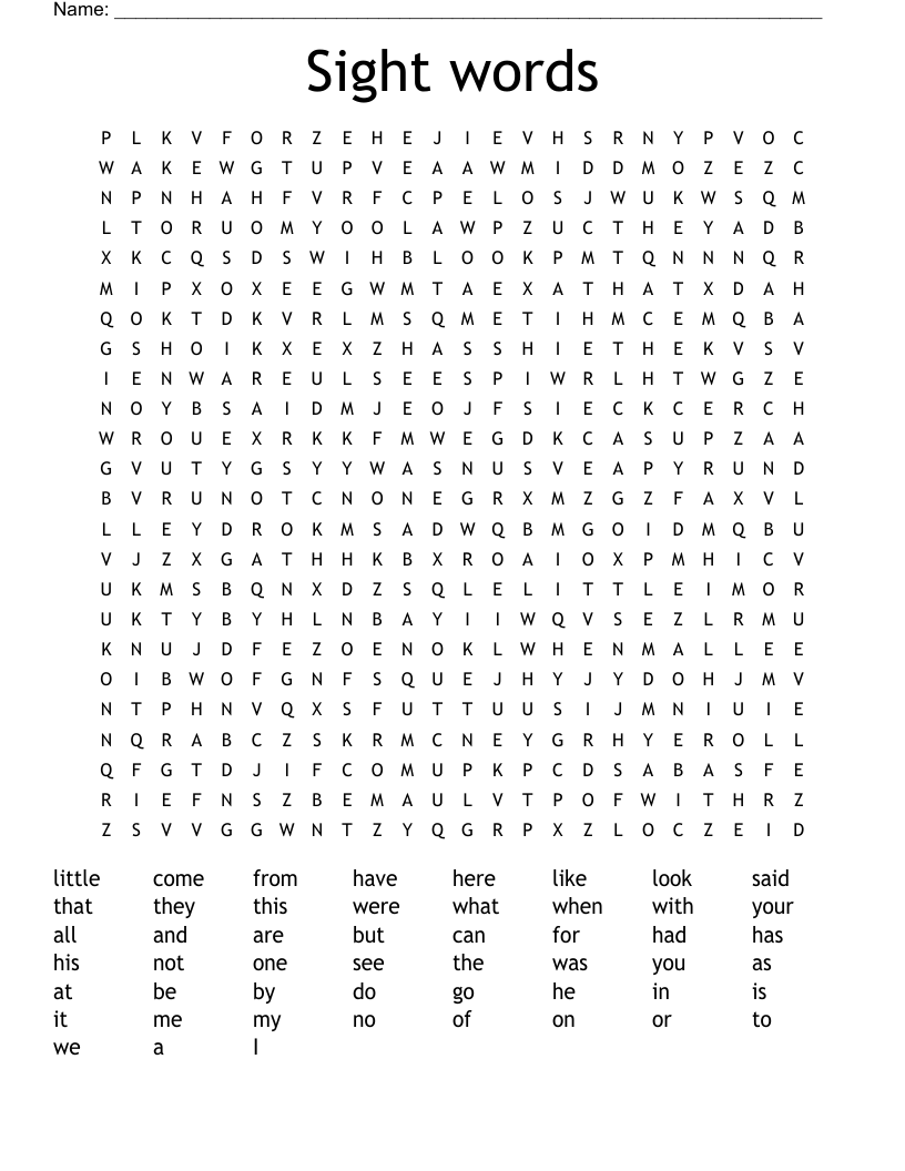 Sight words Word Search