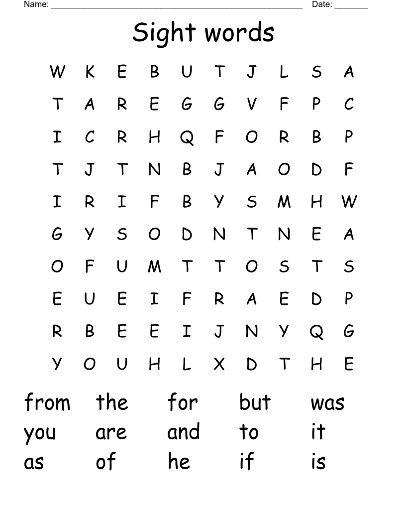 Sight words Word Search
