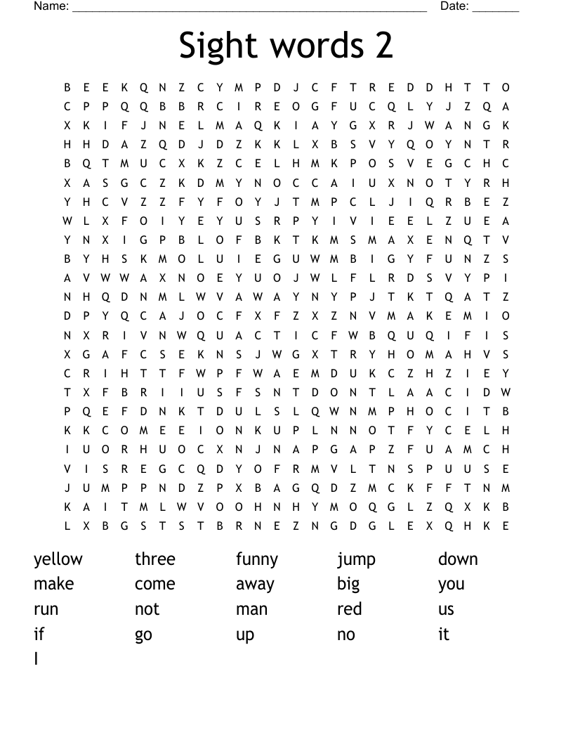 Sight words 2 Word Search